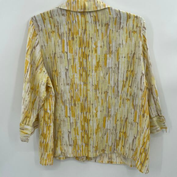 JM COLLECTION Linen Watercolor Print Top Size 20W Button Up 3/4 Sleeve Shirt - Picture 4 of 8